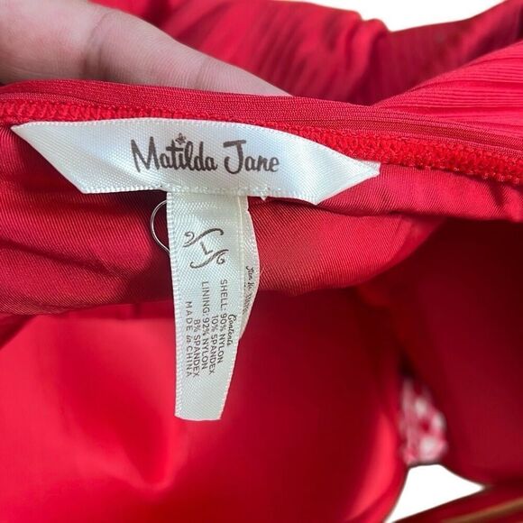 Matilda Jane Poolside Party Ribbed Bow Halter One-Piece Swimsuit Red Size Large - Picture 5 of 9